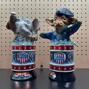 Jim Beam Political Decanters Bourbon Whiskey Bicentennial Elephant Donkey EMPTY